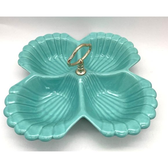 Vtg. MCM Classic California Pottery Turquoise  Relish Tray - Picture 1 of 3
